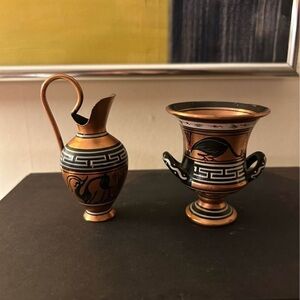 Handmade Greek Copper Vases/Pitcher Set - Hand Painted - Numbered